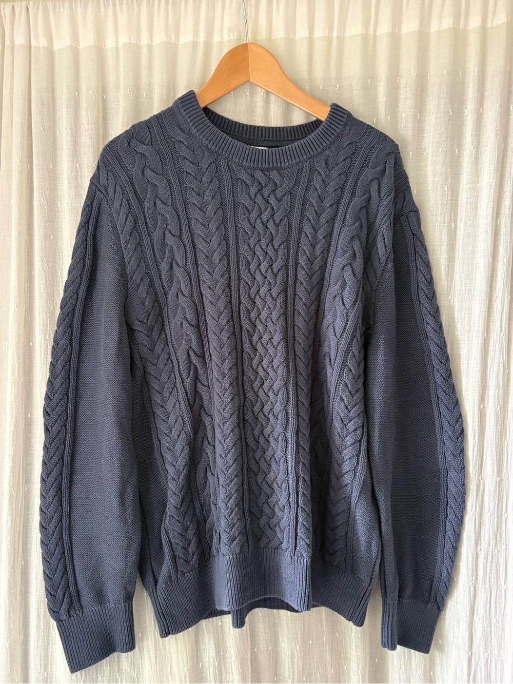 Men's Cable Knit Crewneck Sweater - Navy Blue